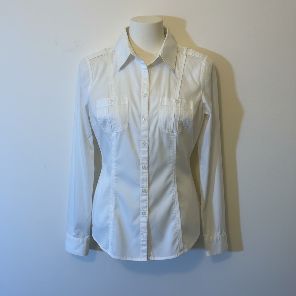 WHBM White Button Down Utility Shirt Minimalist Officecore Blouse M